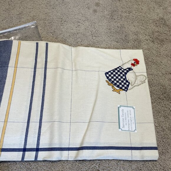 Savim Tablecloth & 6 Napkins Blue Check Rooster Chicken Cotton 56X71" Made Italy - Picture 6 of 6